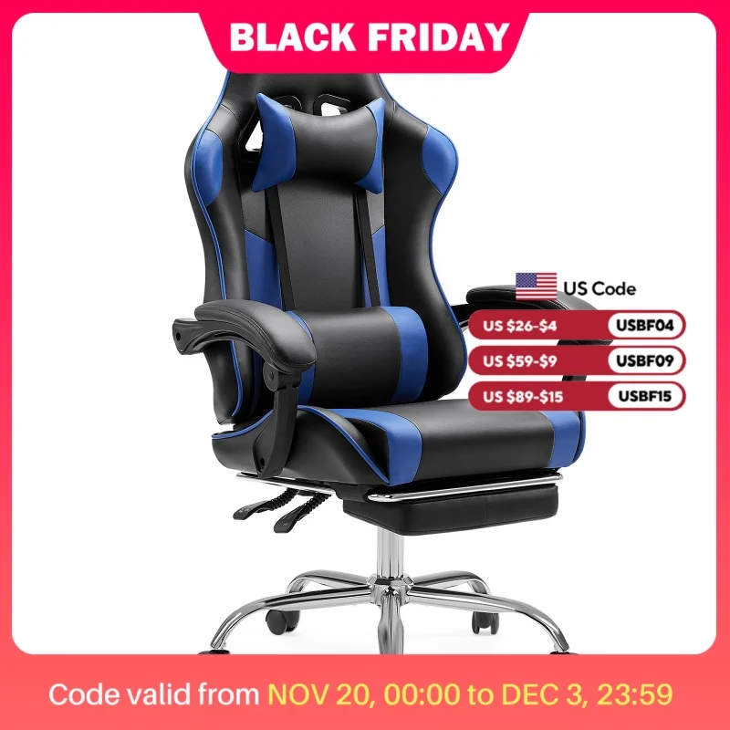 JHK Ergonomic Racing Gaming Chair Adjustable Swivel PU Leather with Headrest and Lumbar Support For Office Computer Living Room