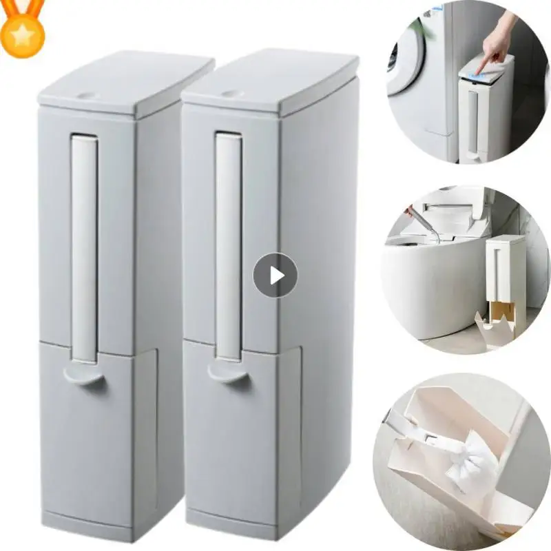 Trash Can Bathroom Wall Mounted Hanging Trash Bin With Lid Waterproof Narrow Seam Rubbish Bin Toilet Waste Garbage Bin Accessory