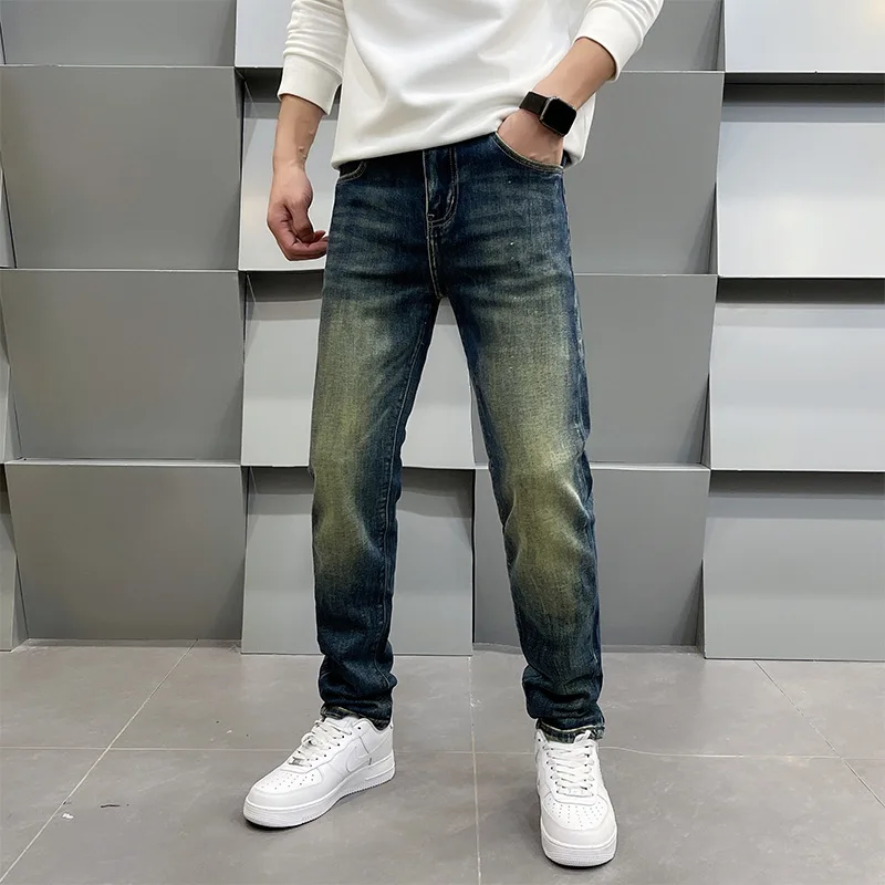 

Новинка осени 2025, мужская одежда, джинсы с шахматным принтом, мужские повседневные универсальные тонкие прямые легкие роскошные брюки