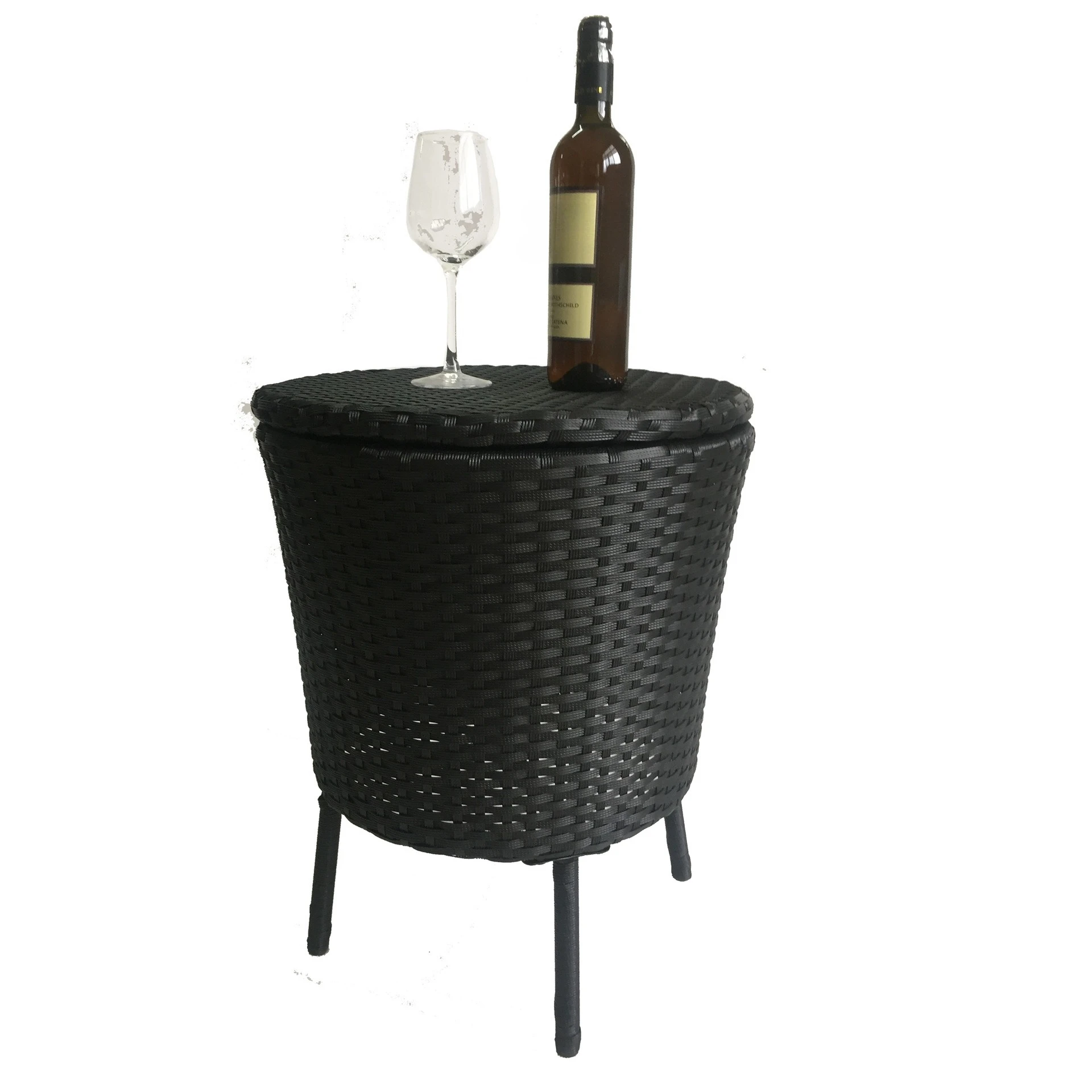 Four-legged stand outdoor ice bucket table, pool refrigerated beverage ice wine dispenser, rattan ice bucket black bar table