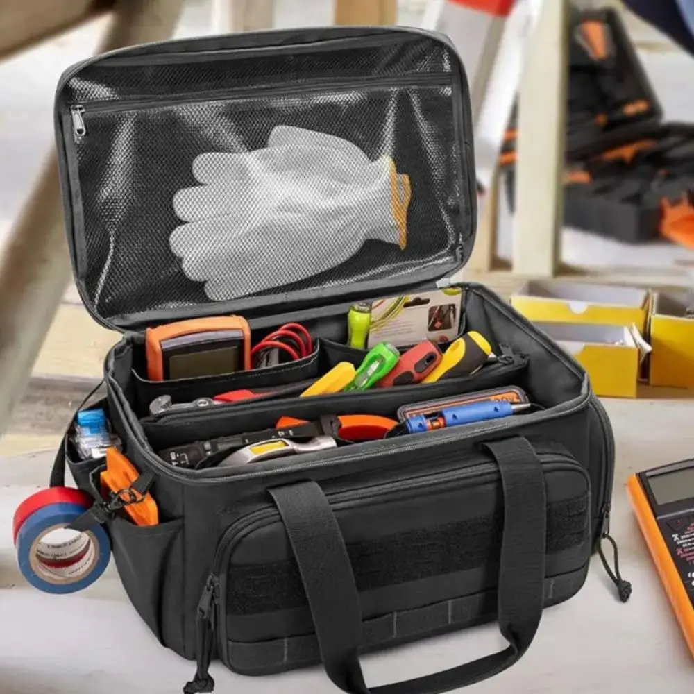Easy Carrying Multifunctional Work BagComfortable Handle Tool Storage Bag Thick Padded Base Black Color Tool Case