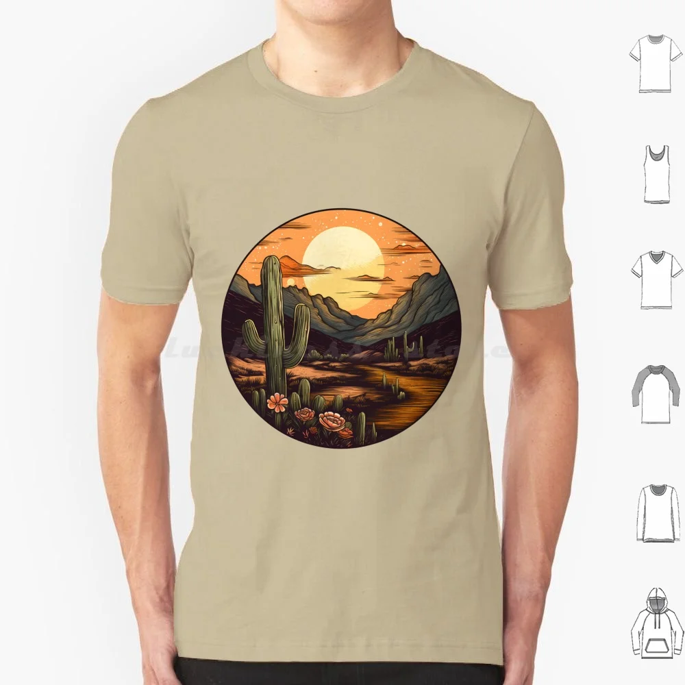 Desert Night T Shirt Cotton Men Women DIY Print Desert Night Landscape Cactus Flower Mountain Track Wild Wilderness