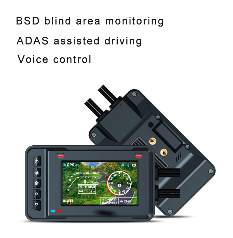 Motorcycle DVR Dash Camera WiFi GPS 3-Inch Screen with Two Lenses Black Box BSD Voice Recognition for Motorcycle Bicycle