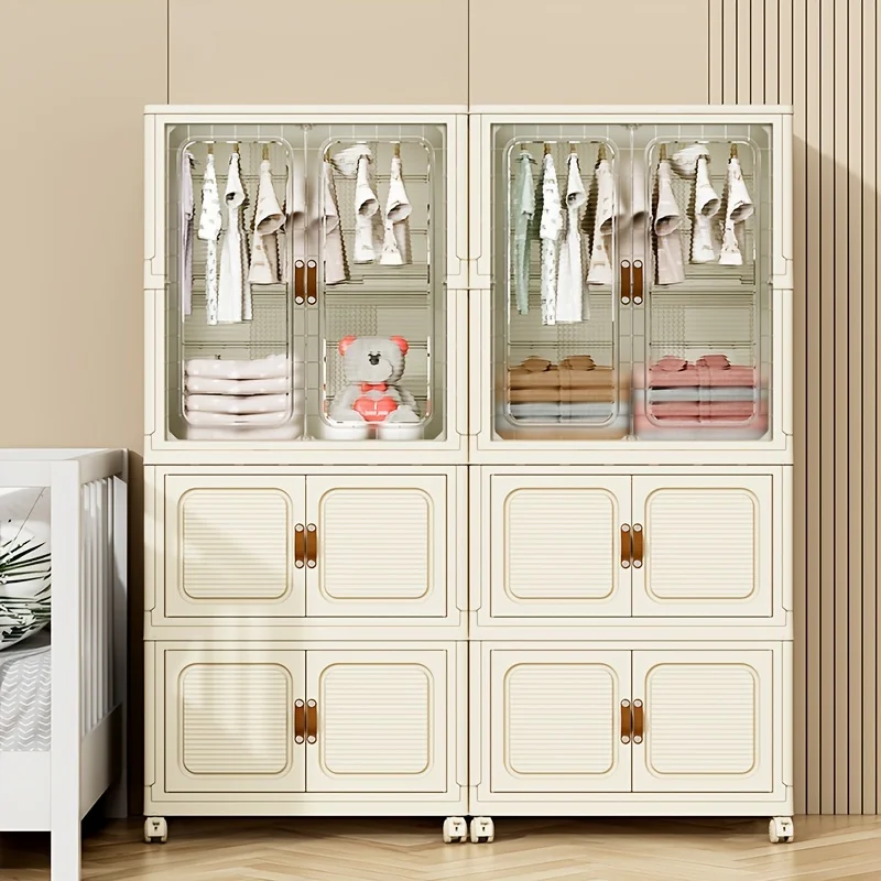 Armario plegable, dormitorio de plástico fácil de montar, armario móvil que ahorra espacio con cerradura de rueda