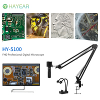 HAYEAR 24MP 1080p HD CMOS Sensor USB HDMI Digital Microscope Camera Set Mic Arm Stand +150X Lens +double Head Goose Neck Lamp
