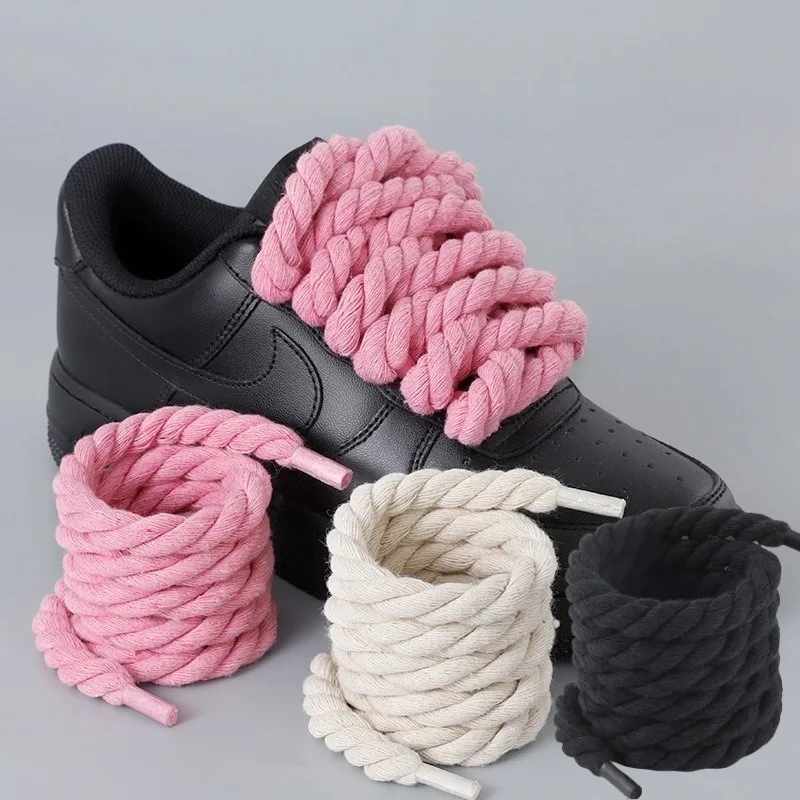 2 pares de cordones redondos de lino de 10 mm de ancho y 100 cm de largo para zapatillas, zapatos de lona, AF1, AJ, cordones decorativos