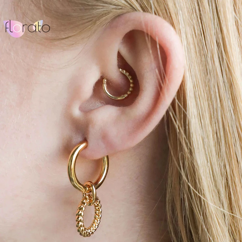 Punk Hip Hop Rivet Earrings 925 Sterling Silver Needle Gold Color Round Hoop Earrings for Women Fashion Gothic Party Jewelry