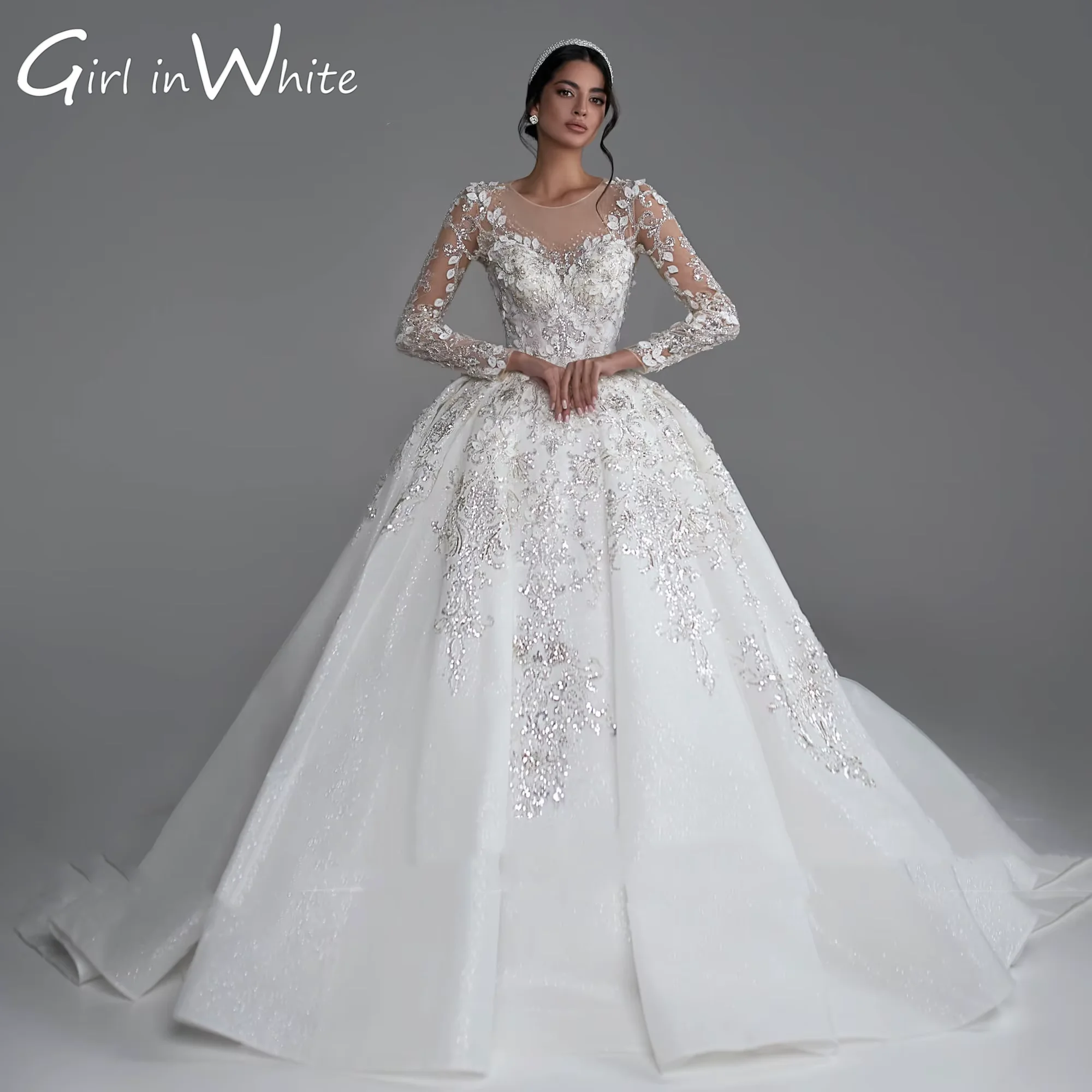 

Luxury Ball Gown Wedding Dresses O-Neck For Women 2024 Beading Embroidery Sequined Customized High Quality Women Clothing