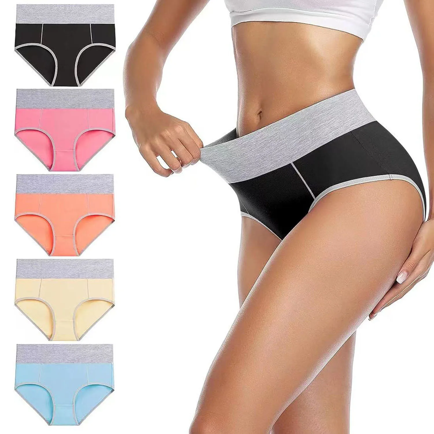 Women's Cotton Underwear High Waist Stretch BriefsSoft Underpants Ladies Full Coverage Panties 4 Pack