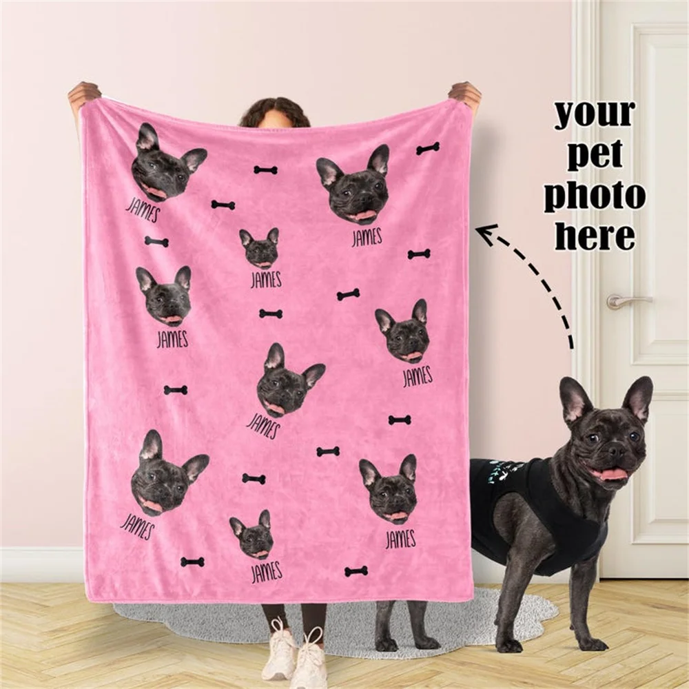 Personalisierte Haustierkopf-Gesichtsdecken für Katzen und Hunde, individuelle Fotodecke mit Namen, Überwurfdecke, Erinnerungsgeschenke – Detail 4