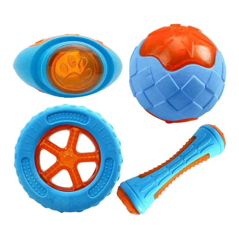 Dog Pool Floating Toys 4 Pcs Set Dog Pool Toys Fun Teeth Cleaning Efficiency Built-in Squeaker Interactive Toys For Pools