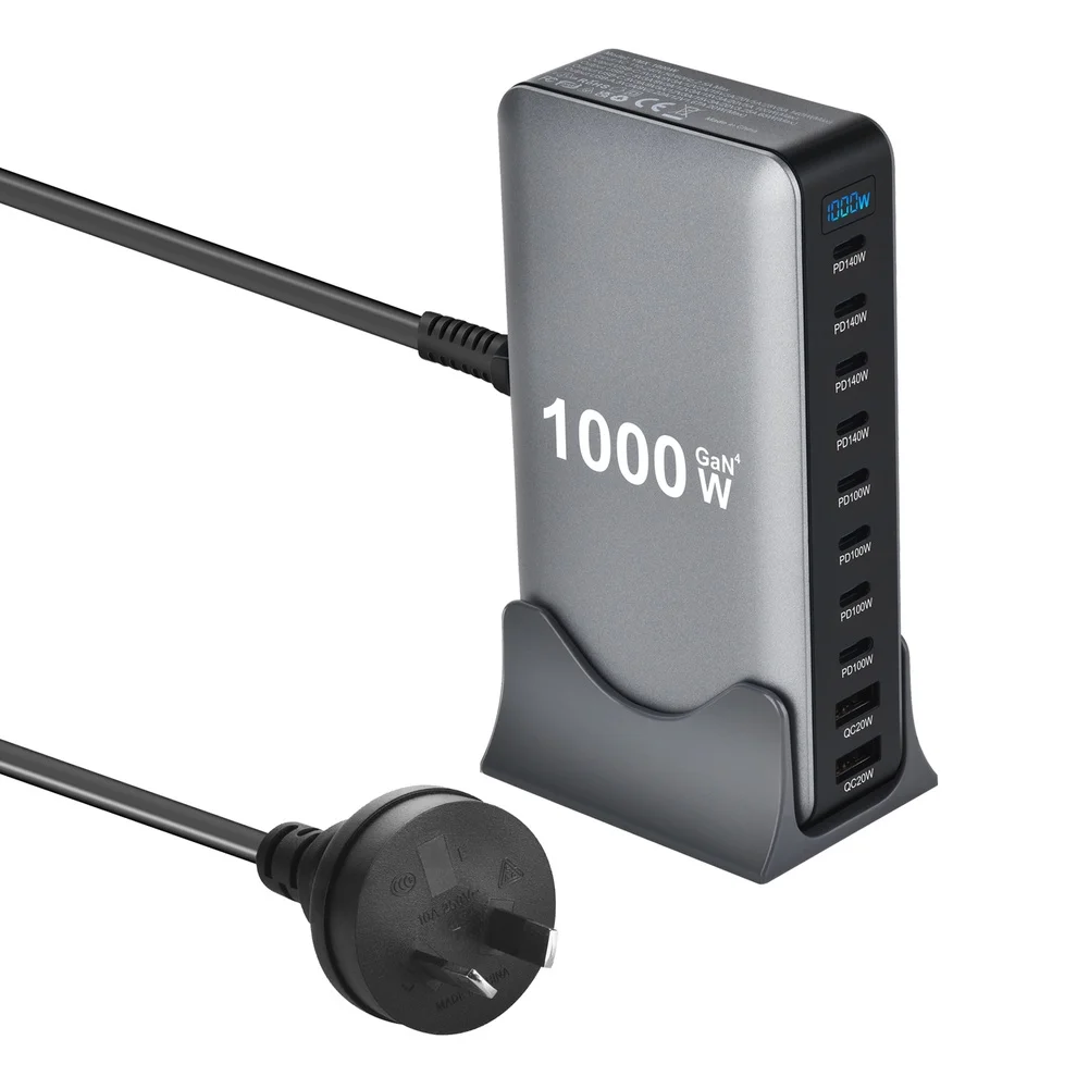

Многопортовая зарядная станция USB-C мощностью 1000 Вт с быстрой зарядкой 140 Вт на порт, разработанная для смартфонов, планшетов и ноутбуков