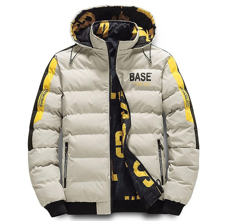 

Men's Full Print Reversible Cotton Padded Jacket Autumn Winter Korean Style Hooded Fashion Sporty Casual Coat