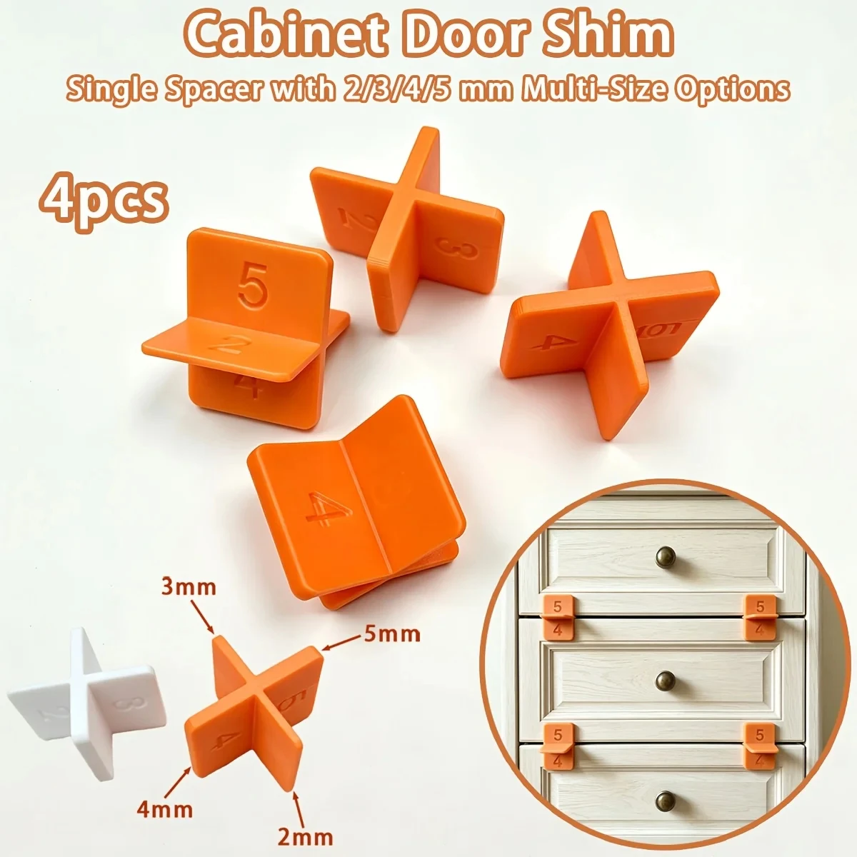 4-in-1 Cabinet Door Gap Spacers 2/3/4/5mm Drawer Front Alignment Shims Woodworking Positioning Tools for Furniture Installation