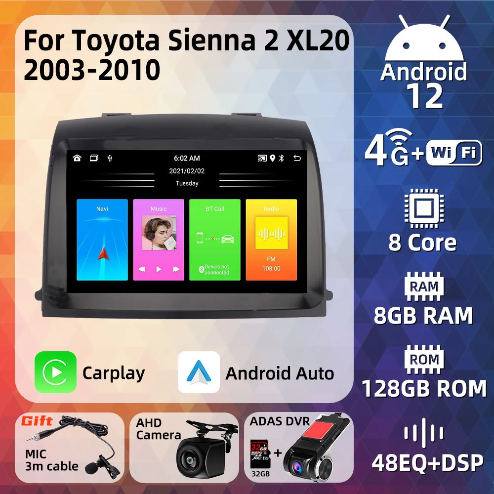 

2 Din Multimedia for Toyota Sienna 2 XL20 2003 - 2010 Android Car Radio Stereo Navigation GPS Head Unit Carplay Auto Autoradio