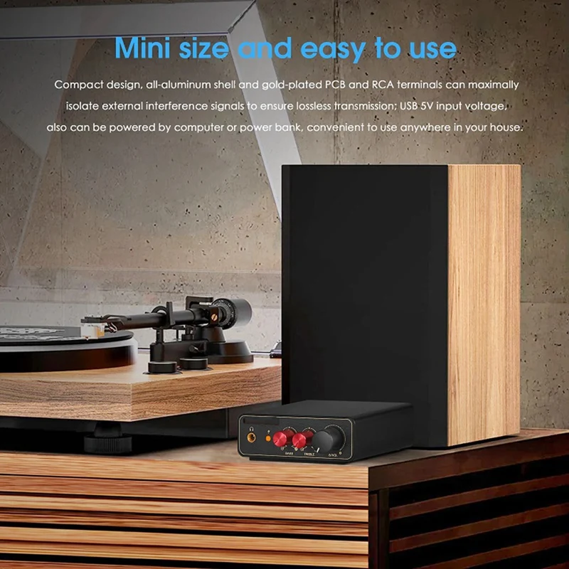 Mini MM/MC Phono Stage RIAA Preamp للأقراص الدوارة الفينيل LP/مشغلات التسجيل مع سماعة رأس 3.5 مم Out-Y96A