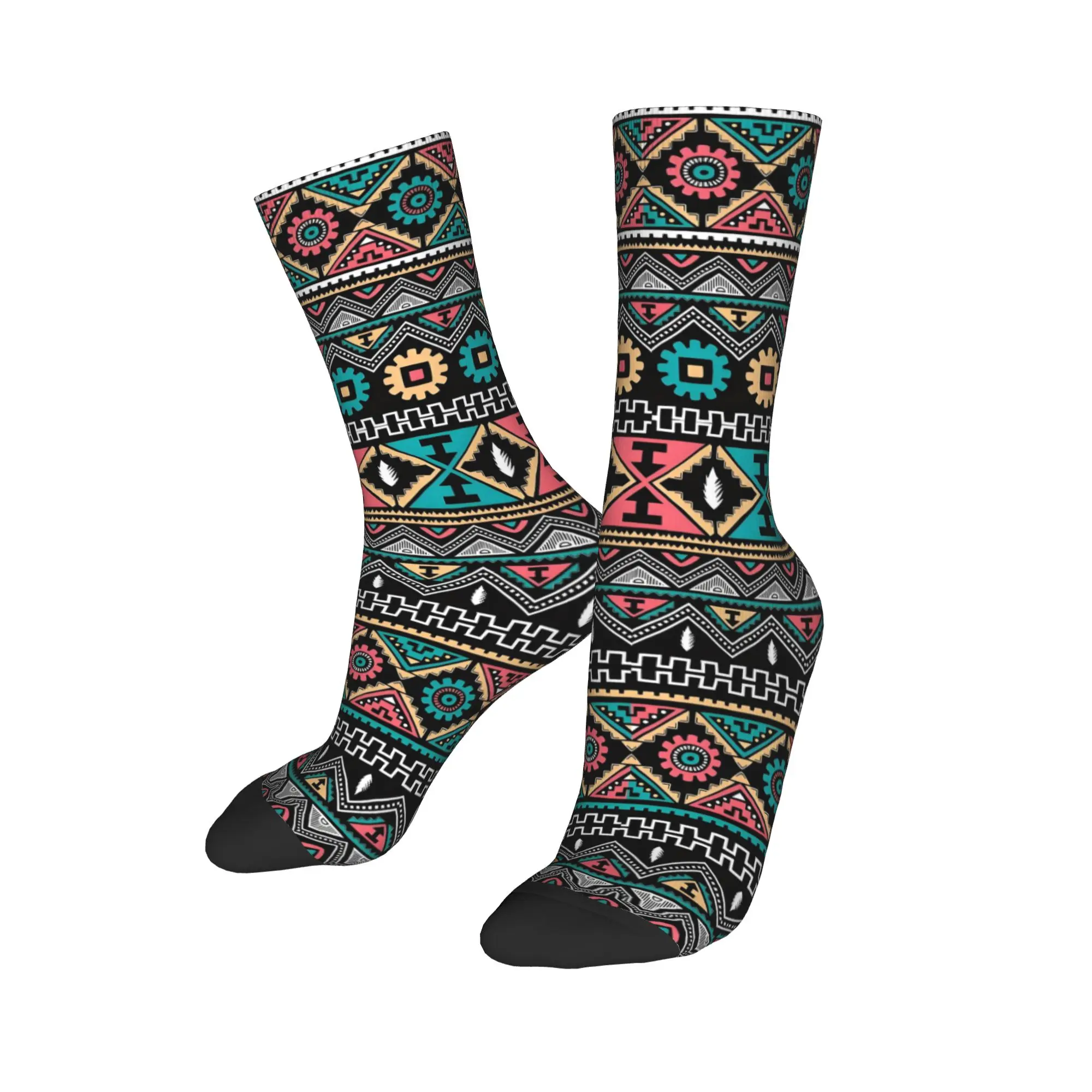 

Custom Retro Colors Tribal Aztec Men Women Crew Socks Unisex Funny 3D Print African Dress Socks