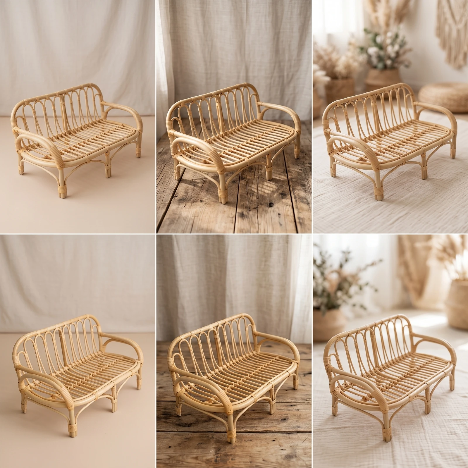 Photography Prop Rustic Rattan Bench Furniture Vintage for Photographers, Baby Portraits, Photo Shoots view 6