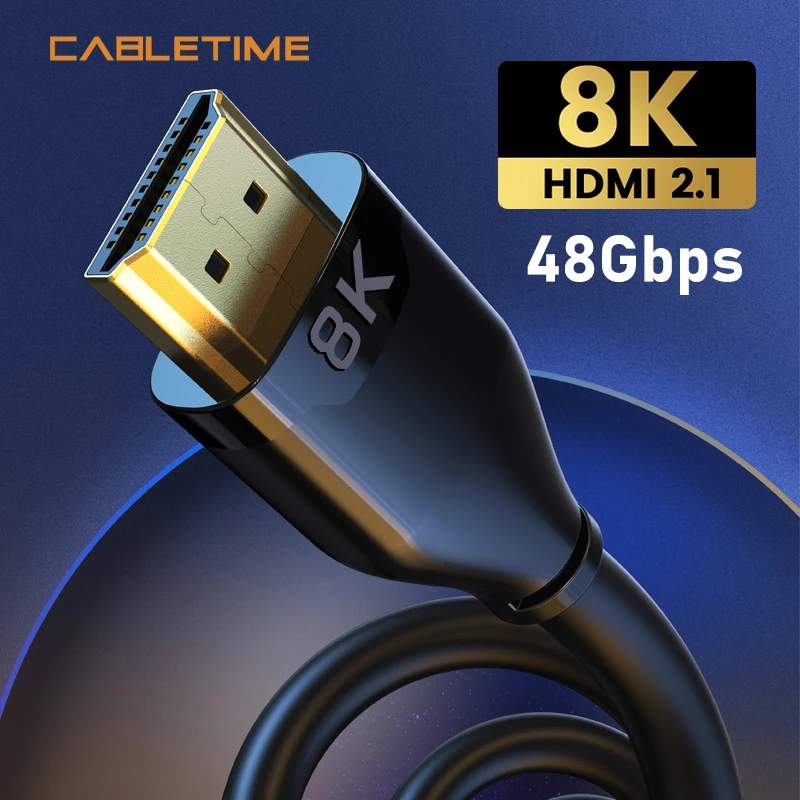 CABLETIME Ultra High Speed HDMI-compatible Cable 8k HDMI 2.1 Cable 48Gbps 8K 60Hz 4K for PS4/5 PC Laptop TV Box HDMI Cable