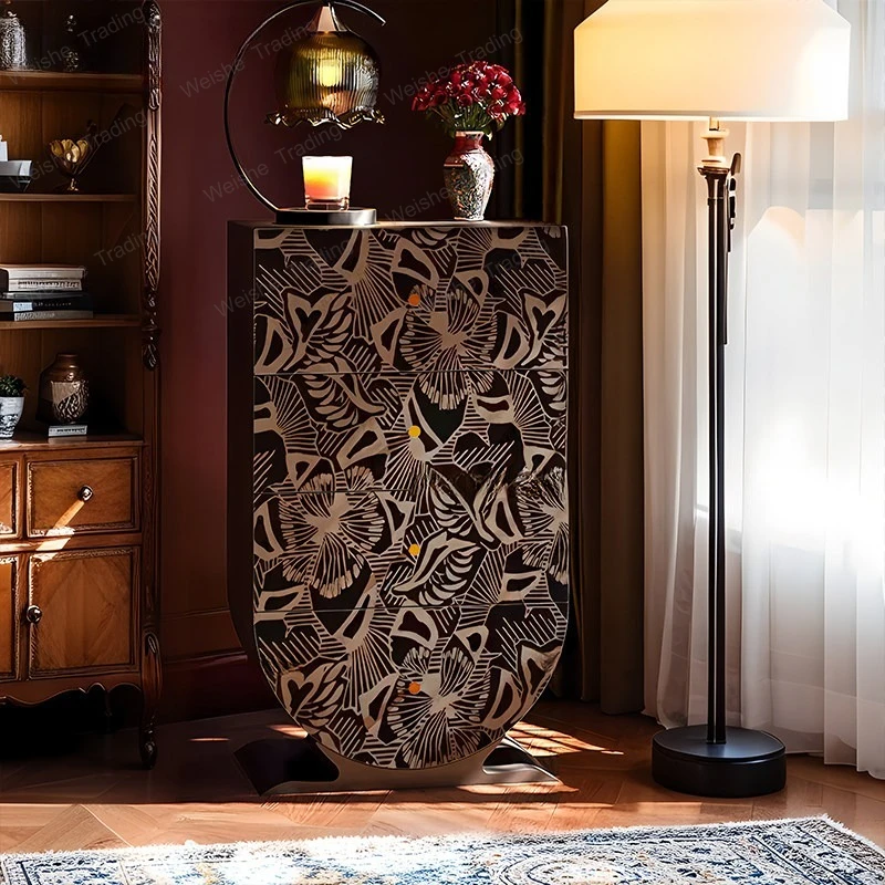 Retro light luxury solid wood chest cabinet living room aisle wall locker
