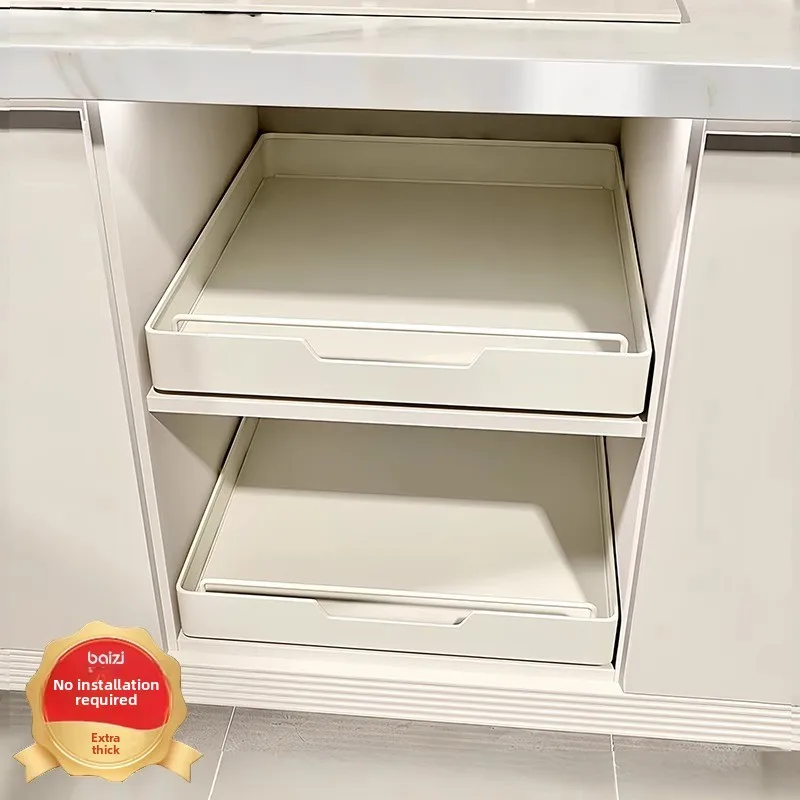 

Kitchen Pull-Out Cabinet Organizer Under-Sink Deep Drawer Storage Rack Large Capacity Multi-Zone Smooth Sliding No-Drill