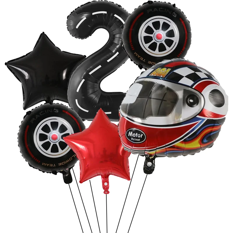 6PCS Motor Helmet Balloon Wheel Tire Racing Balloons Birthday Decor Boys Race car Dirt Bike Motorcross Hot Wheel Party Supplies