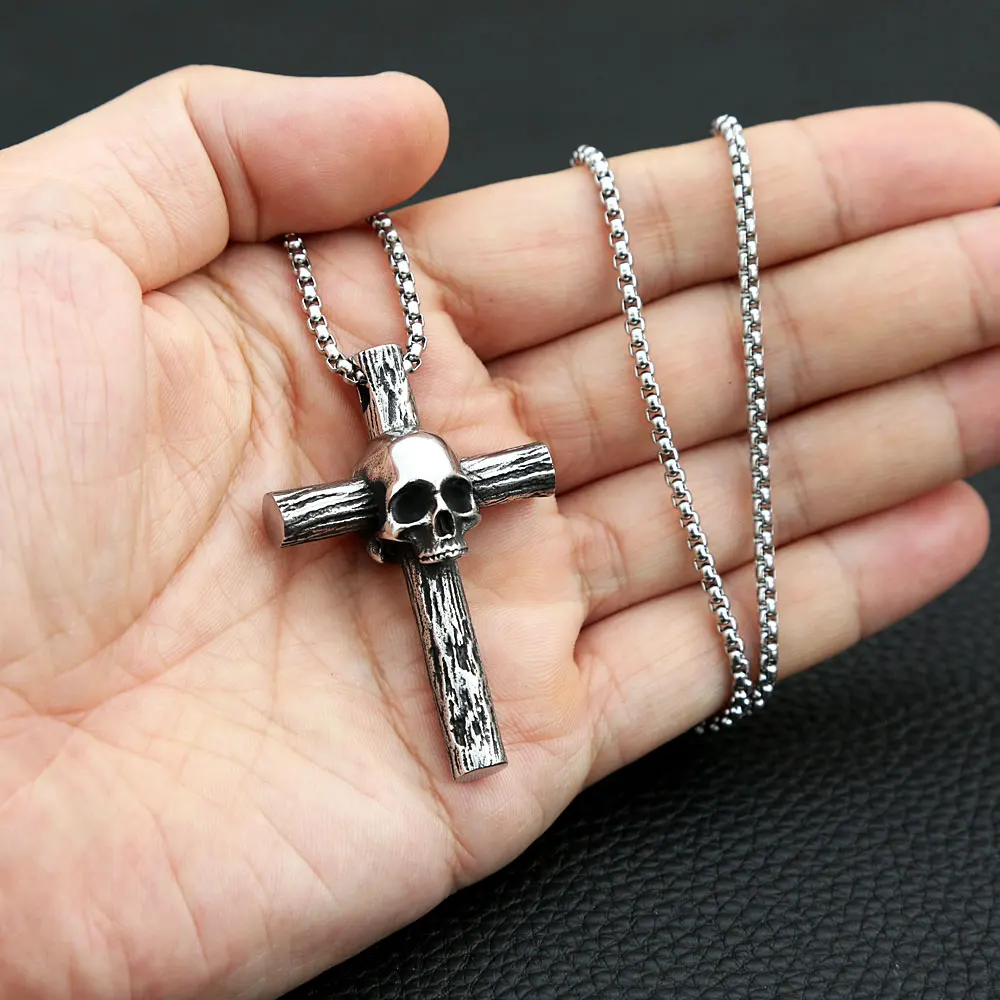 316L Stainless Steel Gothic Skull Cross Pendant Necklace For Men Women Fashion Punk Style Chain Necklaces Jewelry Wholesale