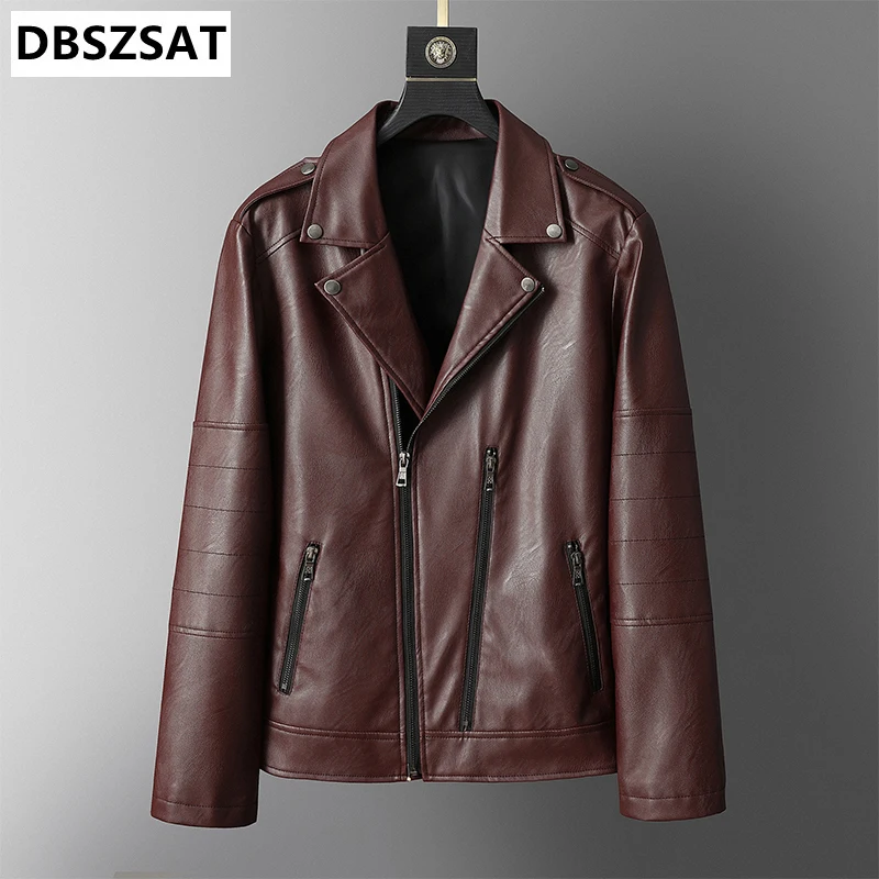 

Men 2027 Leather Jacket Motorcycle Fashion Slim Fit Leather Coat Male Solid Turn-Down Collar Motorcycle Outwear Streetwear 4XL