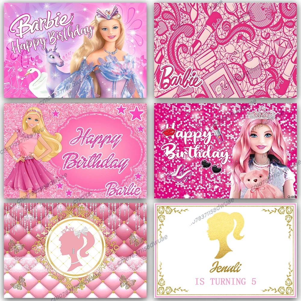 

Barbie Princess Party Photo Backdrop Girl Birthday Photography Background Pink Banner Picture Supplies Decoration Props