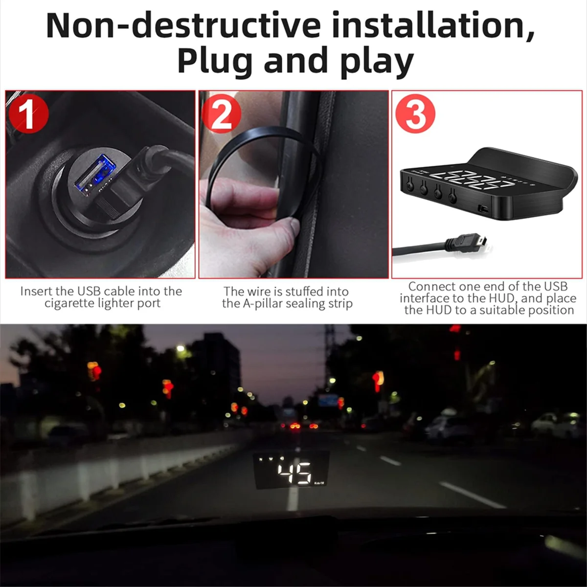 

Durable Windshield Up Display for Car,Digital Speedometer for Car, HUD GPS Car Speedometer MPH with Travel Direction Function