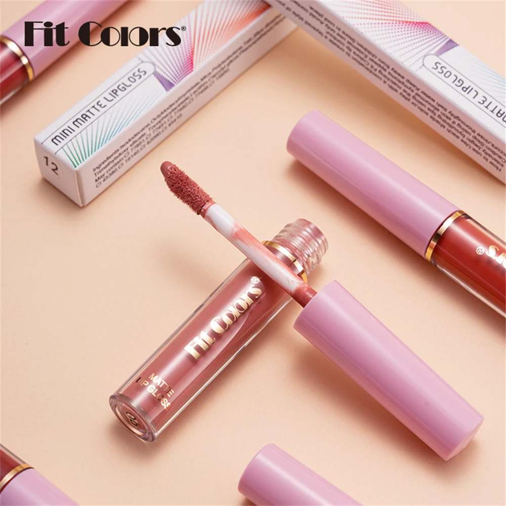 Fit Colors 12 Colors Matte Lipstick Velvet Liquid Lip Gloss Non-marking Long Lasting Sexy Red Pink Lip Makeup Beauty Cosmetics