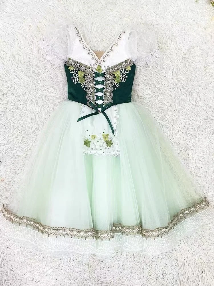 2024 latest green romantic ballet dress for adults and children high-end customized performance competition ballet clothing