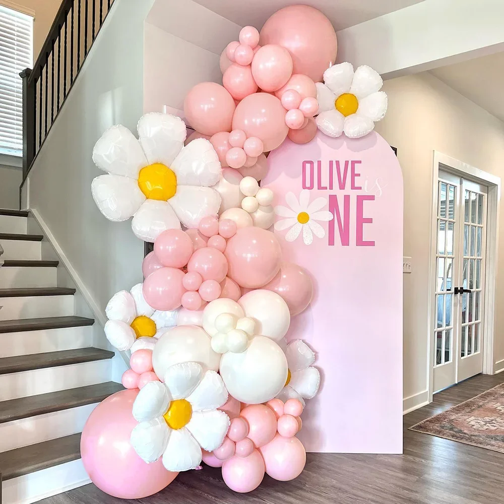 

White balloon set arch wedding beach maca pink balloon happy birthday party daisy balloon decoration children adult baby