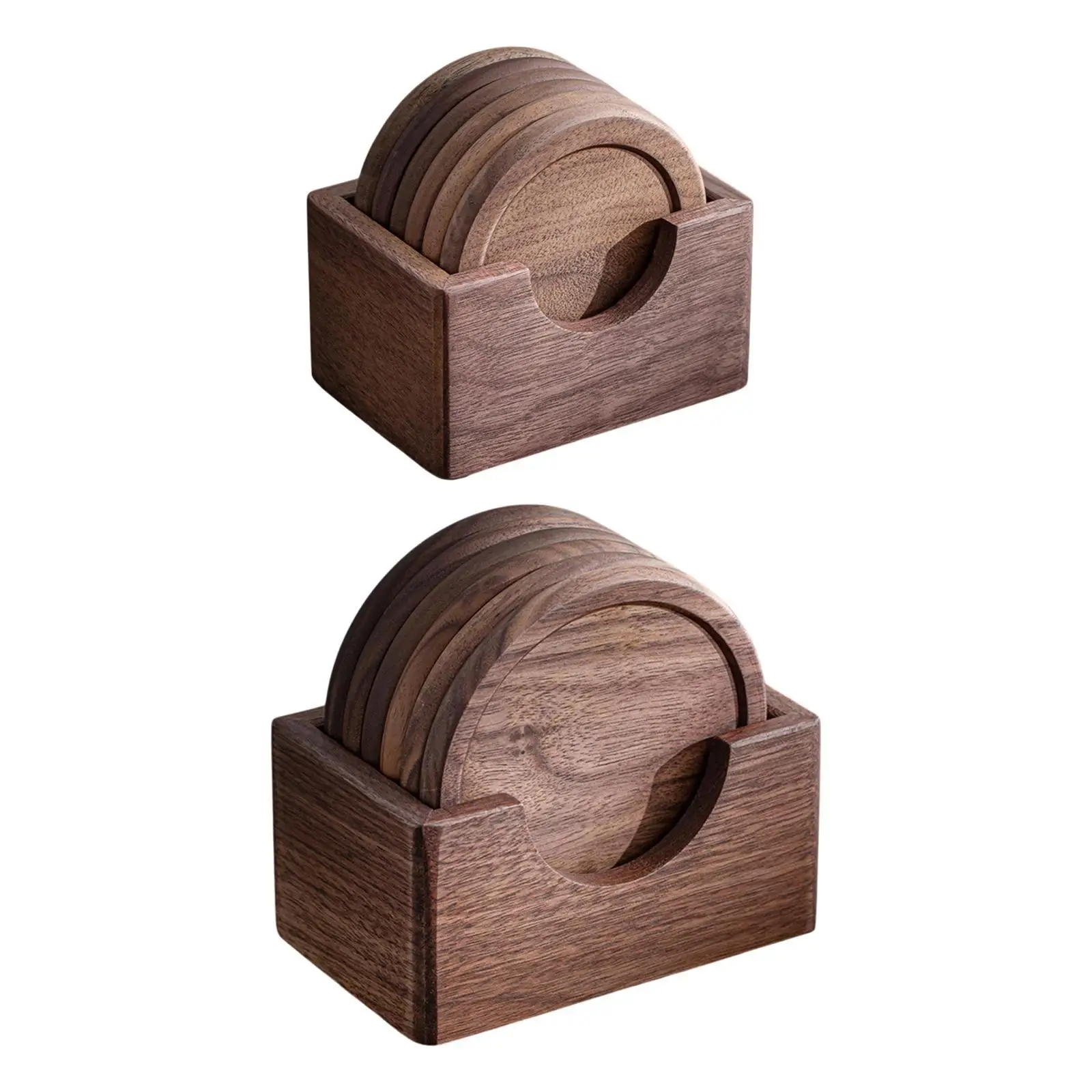 6x Wood Coasters with Holder Insulation Pad for Restaurant Dinnerware Fridge