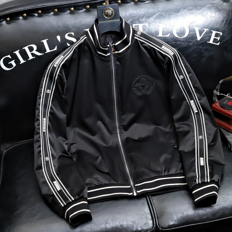 

Spring Autumn Men's Motorcycle Sle Casual Thin Jaet Stand Collar Workwear Coat Faionable Trendy Youth Long Sve Slim Fit