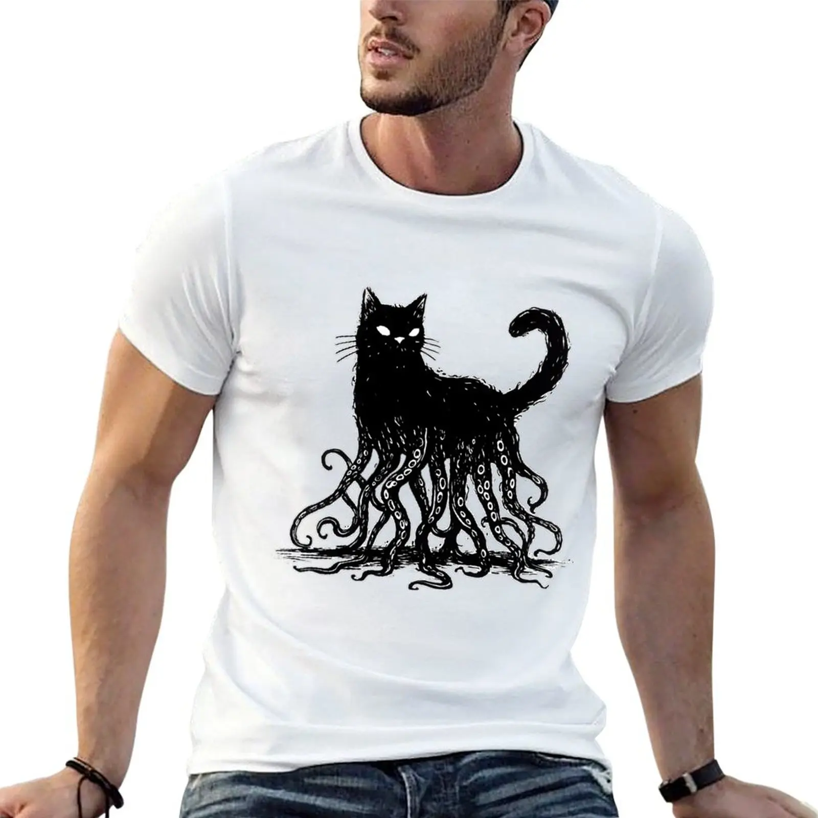 Cathulhu: The feline that lurks in the shadows. T-Shirt Basic Solid Tee for Daily Use