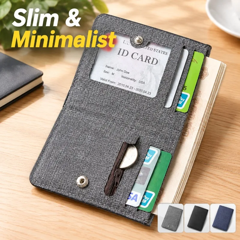 Men Vertical Canvas Wallet Multi Card Slots Simple Student Stylish Horizontal Billfold Youth Foldable Ultra Slim Cash Holder
