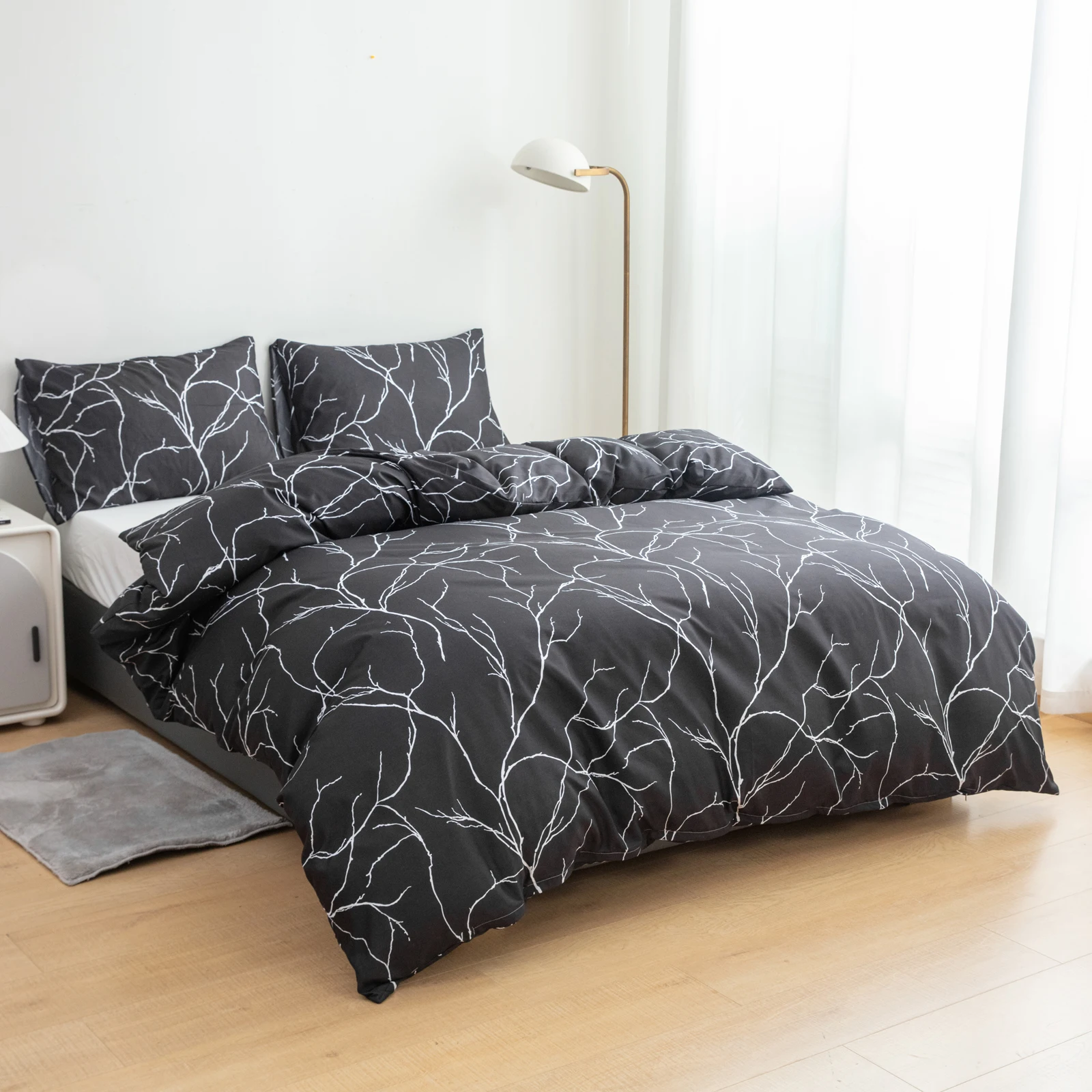 Black Marble Stripe Pattern Bedspread 3-Piece Set, Ultra-Soft, Comfortable and Breathable Bedding Duvet Set, Suitable for Bedroo