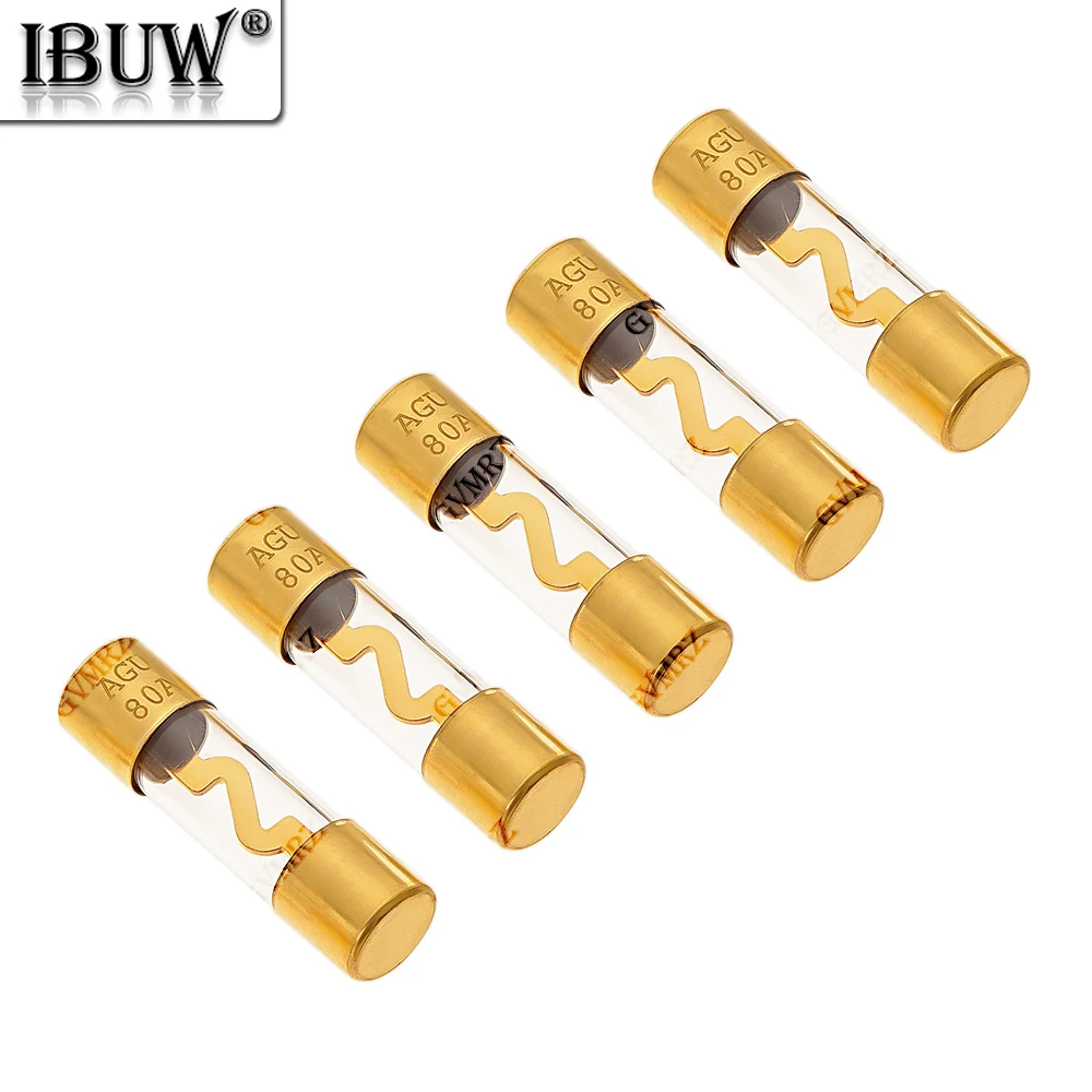 5PCS 10*38 50A 60A 40A 70A 80A 100A Gold Plated Glass AGU Fuse Fuses Pack Car Audio Amp Amplifier 10A 15A 20A 25A 30A