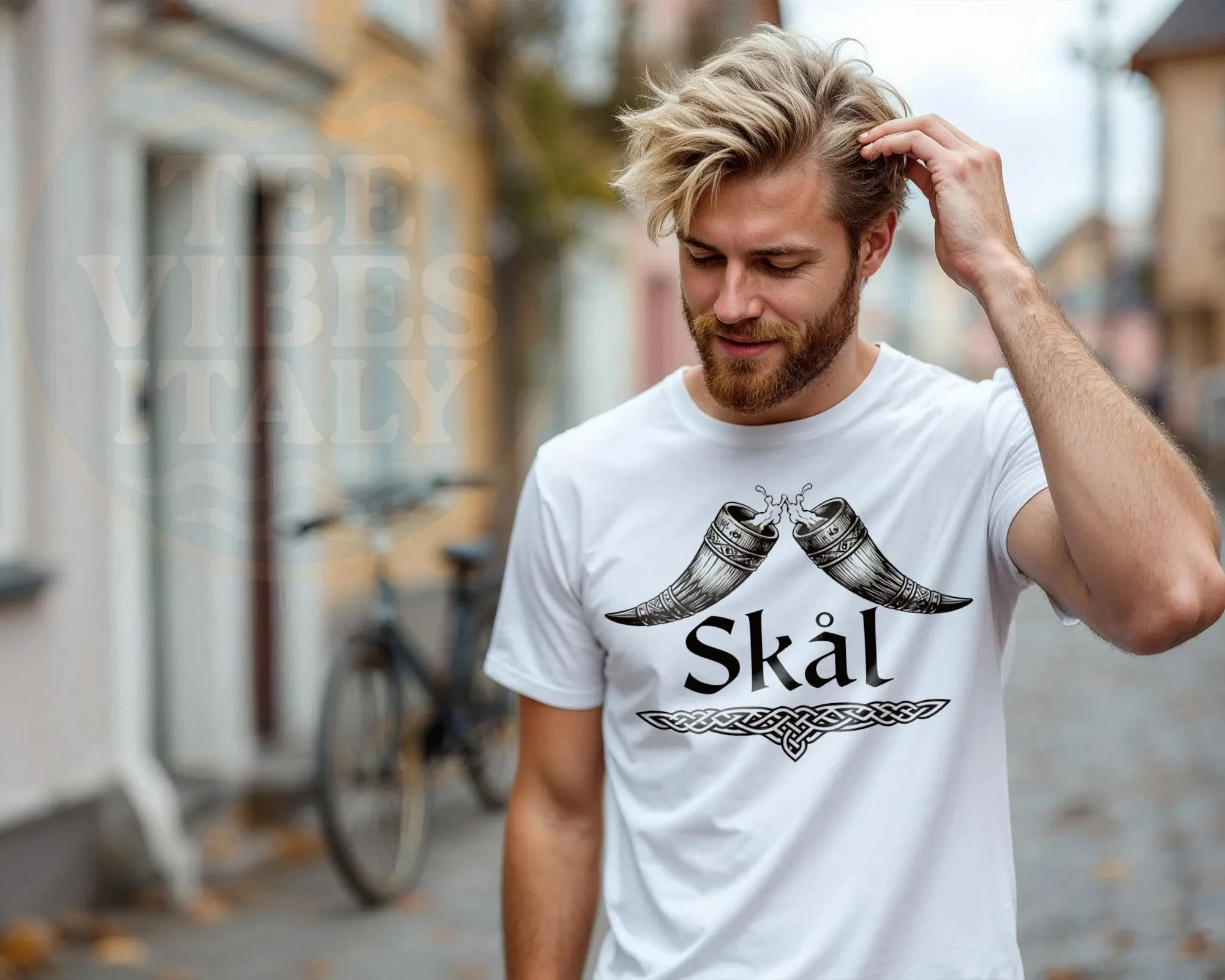 Viking T Shirt Skal Norse Toast Drinking Horns Celtic Knot Design  Men's High-Quality T-Shirts: Fashionable Trendy Comfortable