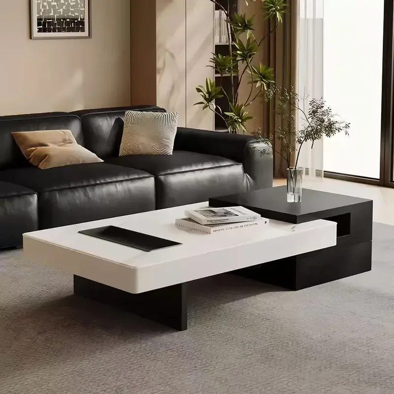 2025 New Italian Light Luxury Minimalist Modern Square Rectangular Coffee Table Small Apartment Rock Slab Living Room
