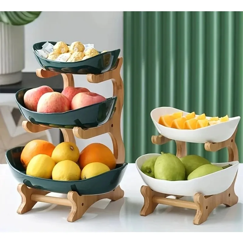 Simple Multi-Layer Household Living Room Fruit Tray Candy Fruit Tray Three-Layer Double-Layer Wooden Frame Water Fruit Dishes