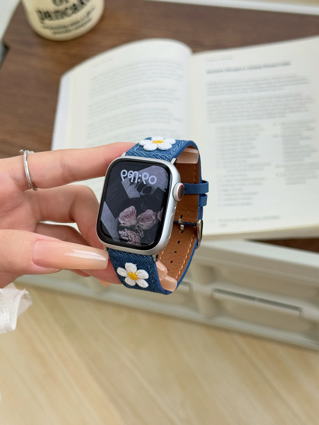 Fashion Flower Cloth Leather loop For Apple Watch band women Series Ultra 10/9/8/7/6 38mm 40mm 41mm 42mm 44mm 45mm 46mm Strap