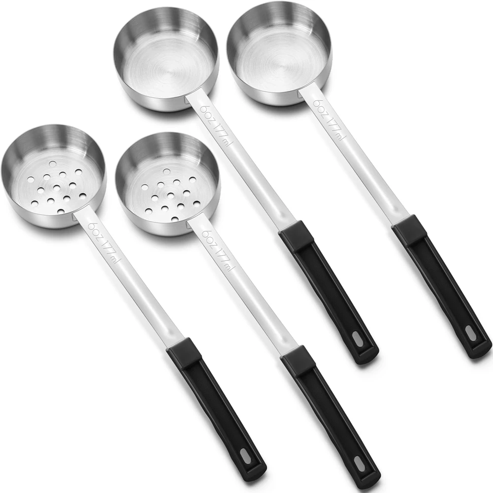 A45I 4 Pcs Portion Control Serving Spoons Portion Control Spoons Ladle Spoon, Slotted and Unslotted Portion Scoops 6oz