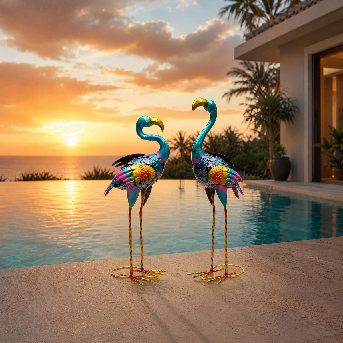 Afbeelding 7: GEEYANG Grote Metalen Flamingo Tuinbeeld - Binnen/Buiten Tuin Patio Gazon Decoratie Ideaal Moederdag Bruiloft Cadeau