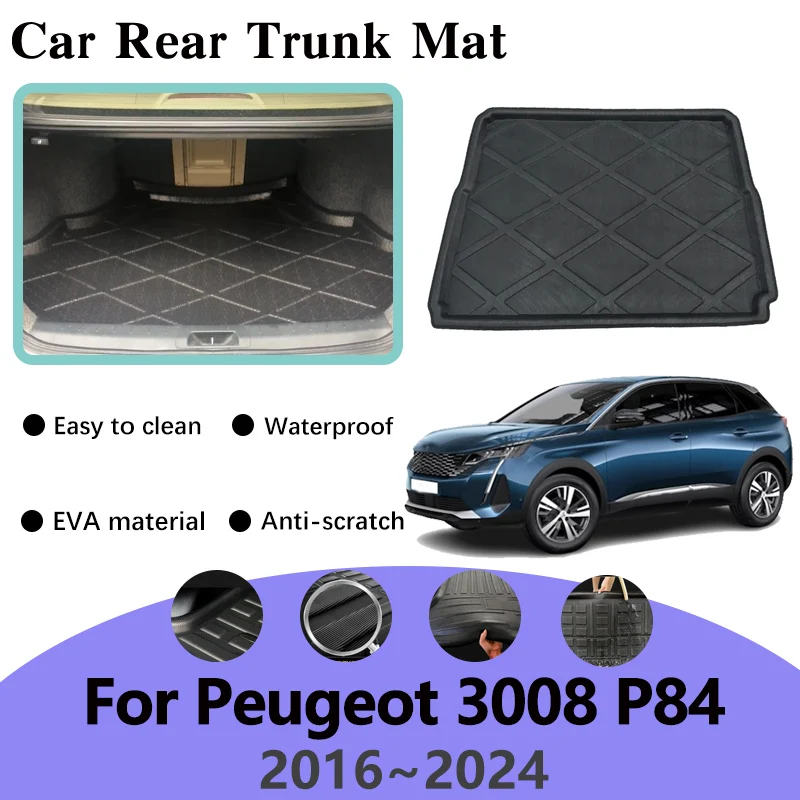 Trunk Mat For Peugeot 3008 P84 MK2 2016~2024 Waterproof Protective Liner Full Coverage EVA Trunk Luggage Tray Car Accessories