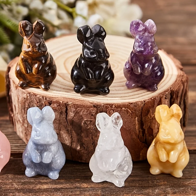 1pc Easter Handmade Crystal Bunny Carvings, Random Crystal Rabbit Carvings Figurine, Used for Home Decoration