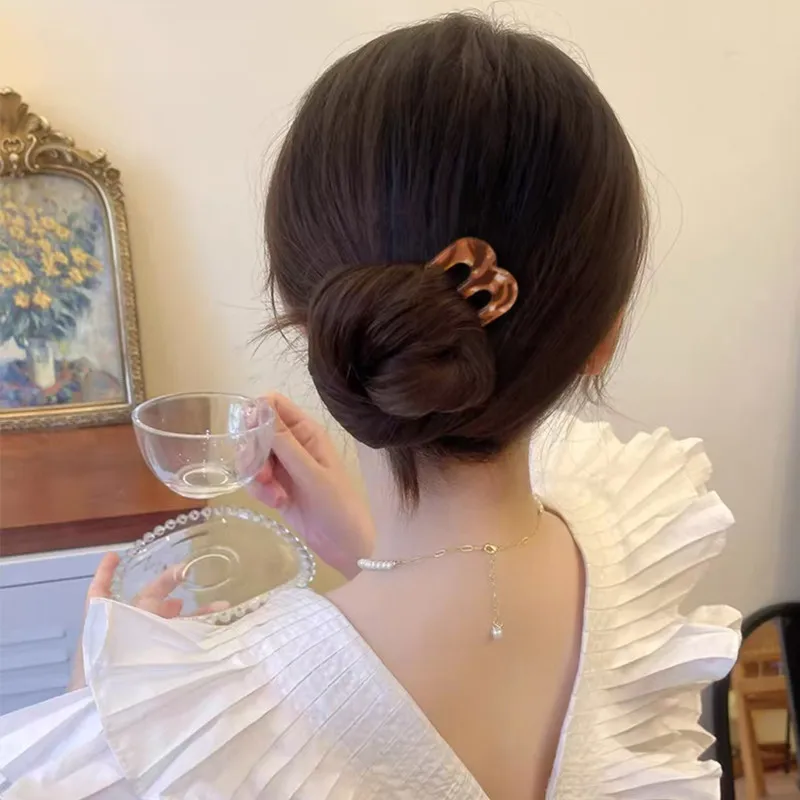 M-образная янтарная акриловая заколка Hai для женщин, заколка для волос с фрикадельками, заколка для волос, модная заколка для девочек, аксессуары для волос