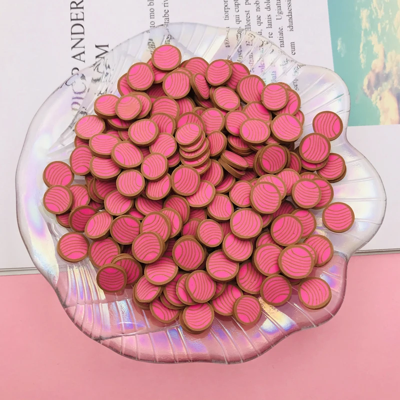 50g/Lot Hot Selling Mexican Dessert Pink Conchas Sweet Bread Clay Sprinkle Slice for Crafts Making, Tumbler Shaker Filling, DIY