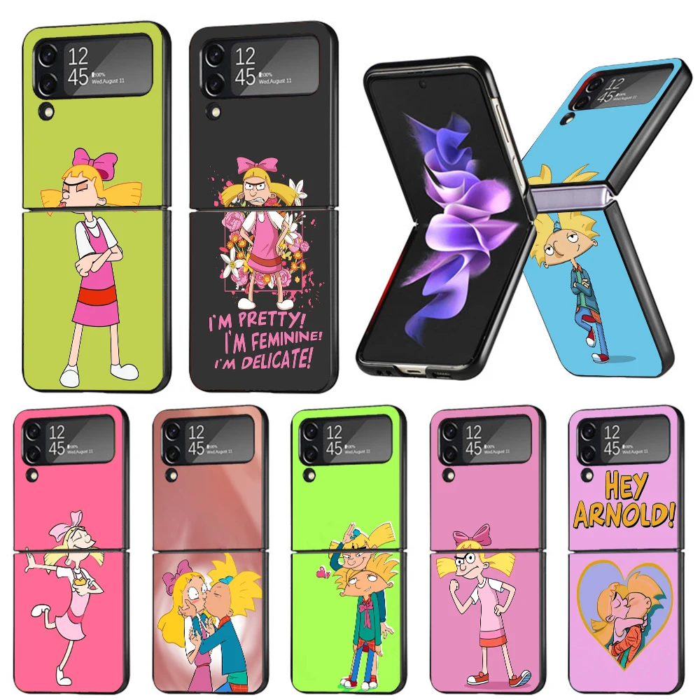 Cartoon Hey Arnold Fondos Hard Black Cover for Samsung Galaxy Z Flip 4 3 5 5G Phone Case Flip4 Flip3 Flip5 Pattern Luxury Shockp